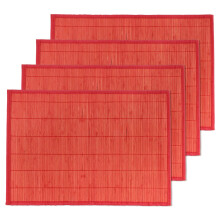 BambooMN Bambuslatten-Tischset mit Stoffrand  einfarbiger Druck  45,7 x 33 cm  Rot, 6 Stck