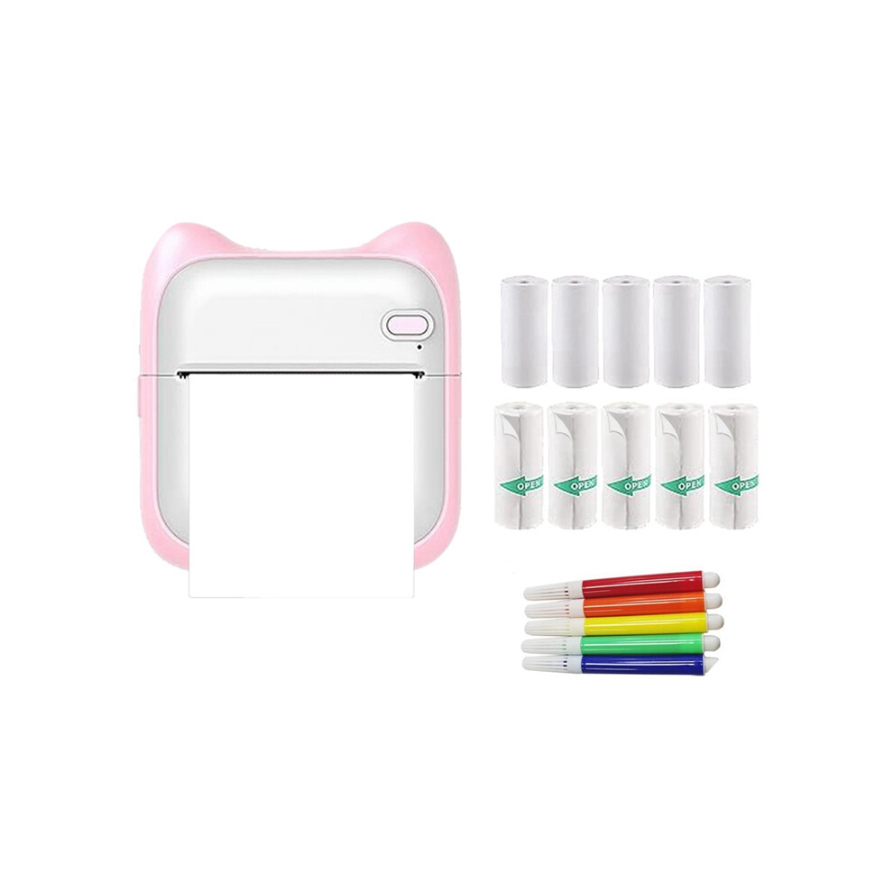 Mini Printer Sticker Maker, Portable Thermal Printer, Inkless With 10 Roll Paper And 5 Color Pens 4851161972202