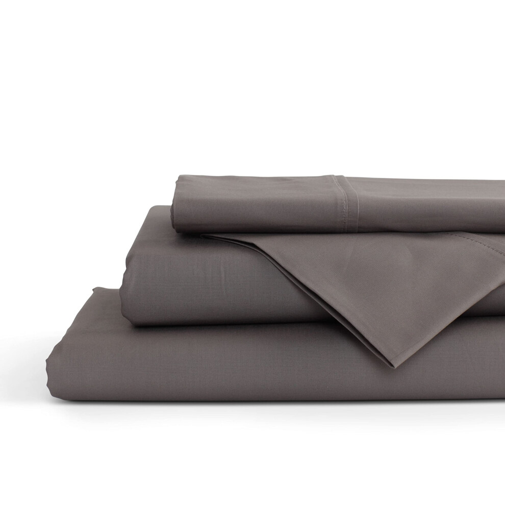 Draps 100 % percale de coton, taille double, couleur anthracite, ensemble de draps à poche profonde, 4 pièces - 1 drap plat, 1 drap-housse à poch