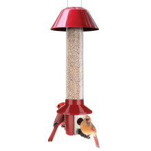 Roamwild PestOff Red Squirrel Proof Cardinal Bird Feeder Mixed Seed Sunflower Heart Version - RED - 3LBS Seed Capacity - 20.5x7.5x7.5 (w/Hanger)