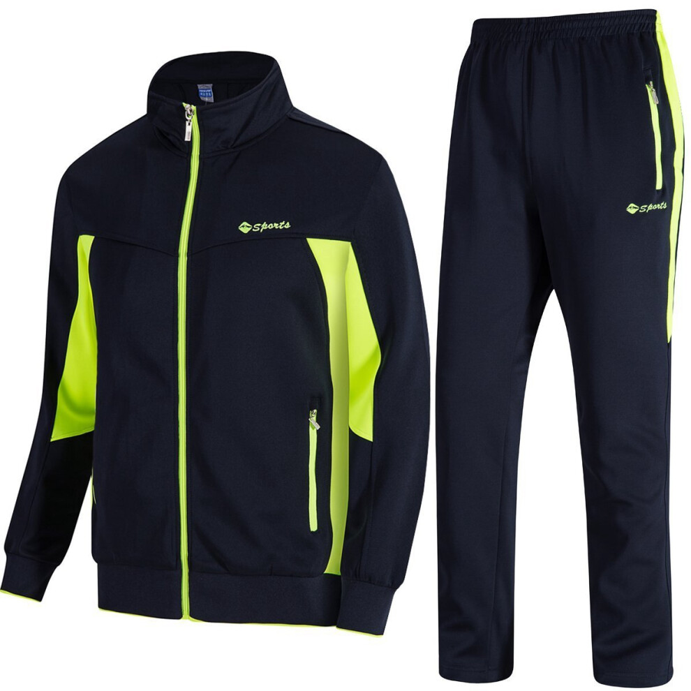 Ensemble haut et pantalon de course     manches longues pour homme TBMPOY, tenue d'entra   nement essentielle, bleu marine, vert fluo, taille L