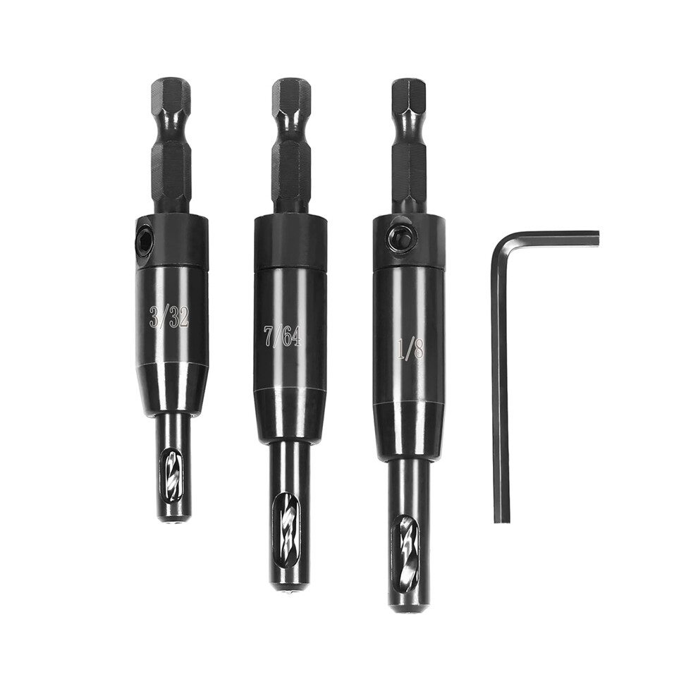 3 Pcs Self Centering Drill Bit Set 3/32Inch, 7/64Inch,1/8Inch, Bit,Self-Centering Hinge 4851161981945