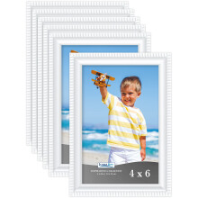 Icona Bay 4x6 Picture Frames White 6 Pack Beautifully Detailed Molding Contemporary Picture Frame Set Wall Mount or Table Top Inspirations Collec