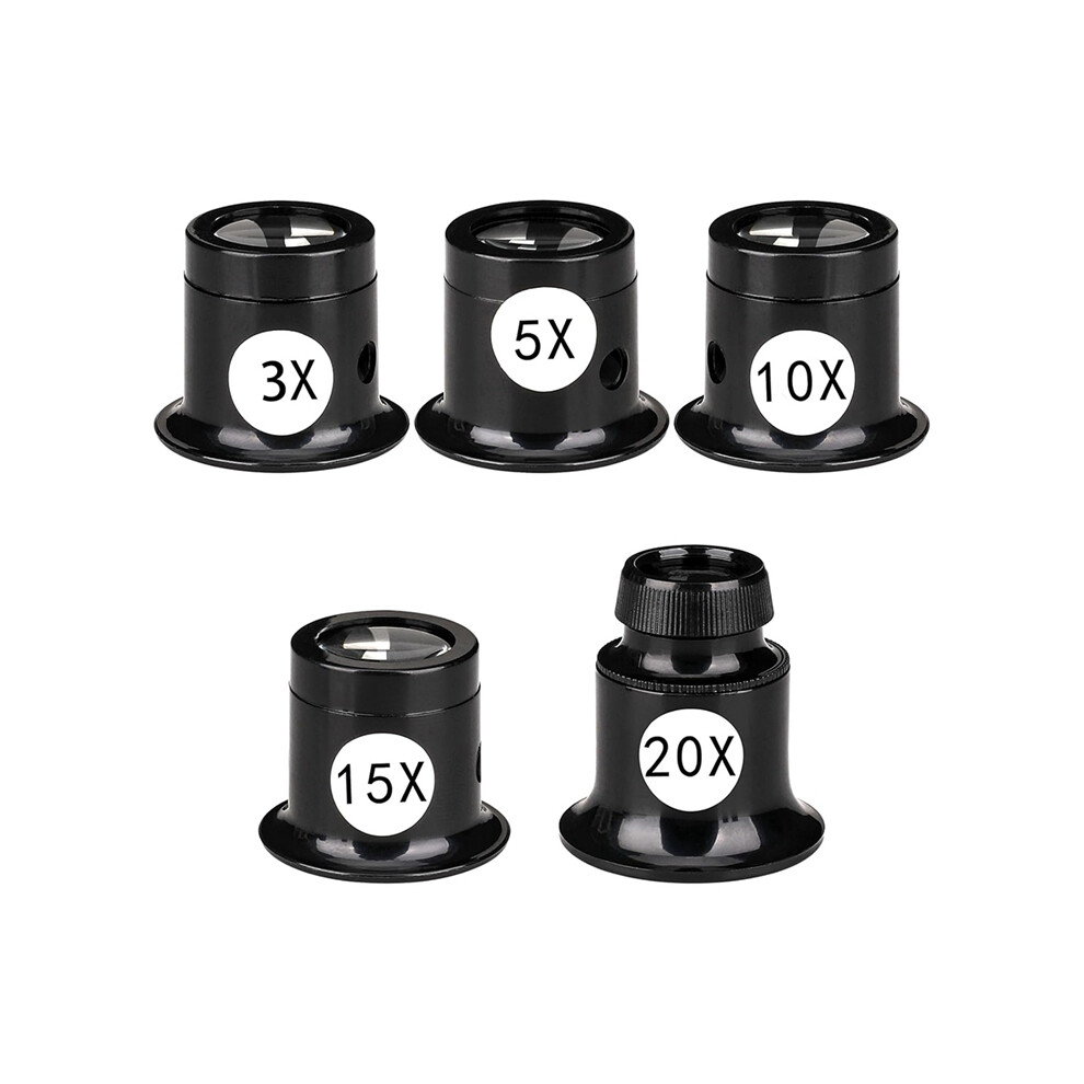 Tlily 5 Pcs Portable Monocular Magnifier Jewelers Loupe 3X/5X/10X/15X/20X Handheld Dome Optics Lens Magnifying Glass