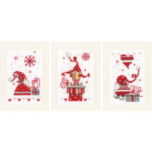 Vervaco Geteld Cross Stitch Wenskaart Kit Kerst Kabouters (Set van 3) 6"" x 4""""
