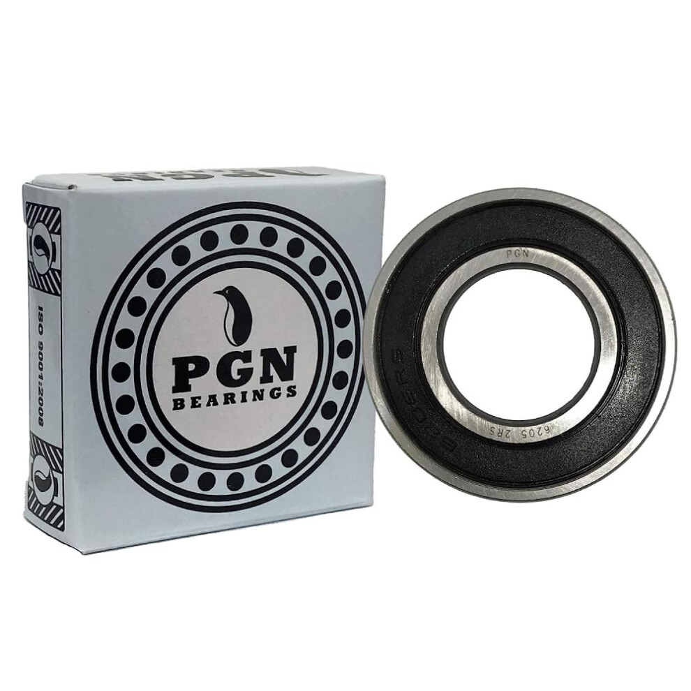 Pgn 10 Pack 6205-2Rs Bearing - Lubricated Chrome Steel Sealed Ball Bearing - 25X52x15mm Bearings With Rubber Seal & High Rpm Support 735424862759