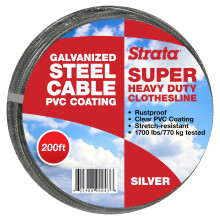 STRATA 200 pieds Bravares a linge exterieure robuste robuste galvanise Cable en acier en acier Silver PVC - Fils de corde a linge pour les linges