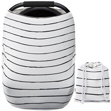 Baby Car Seat Covers Neutral Super Soft Stretchy and Breathable Nursing Covers for Newborns with Storage Bag Cute White with Black Hand Drawing Stripe