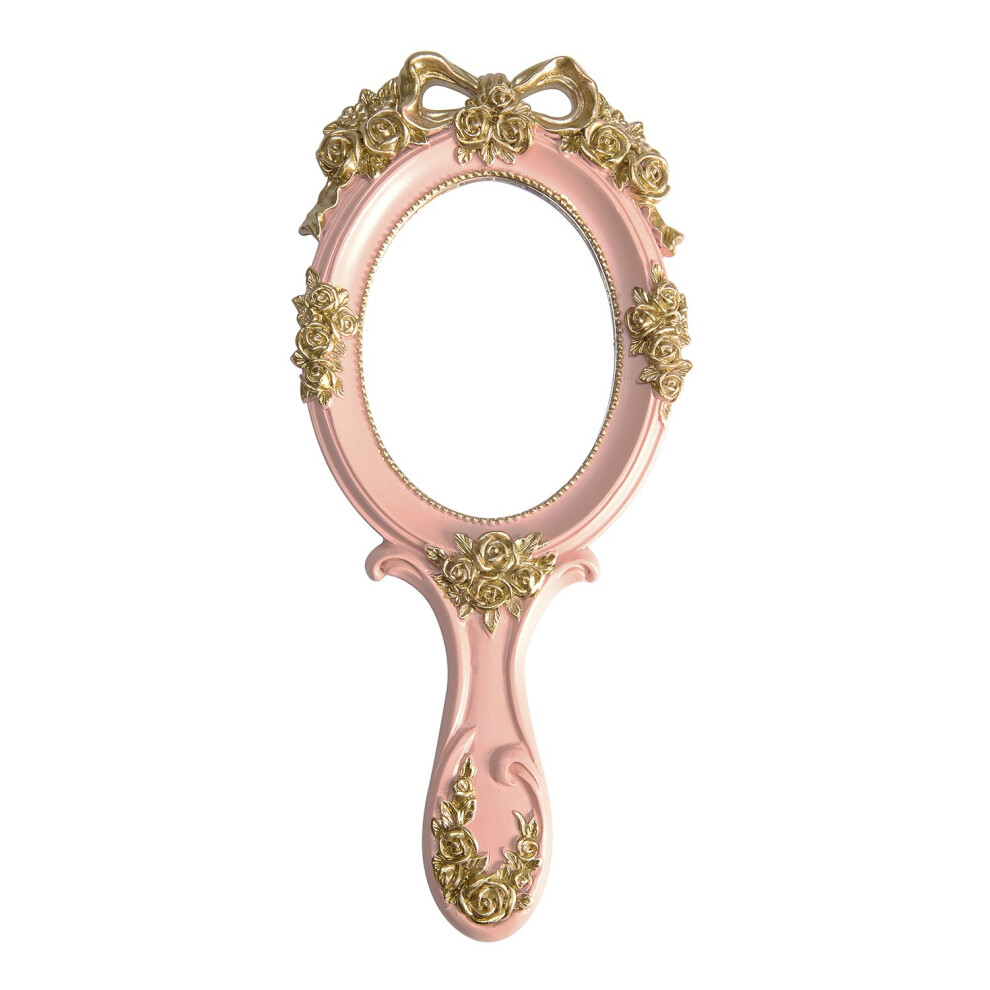 Nerien Handheld Mirror Vanity Makeup Mirror Travel Princess Metal Cosmetic Mirror Portable Oval Embossed Rose Mirrors Decorative Desk Girl Student Vin