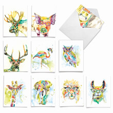 The Best Card Company - 10 biglietti vergini acquerello con buste (4 x 5,12 pollici) Simpatici animali Biglietti per tutte le occasioni per bambi