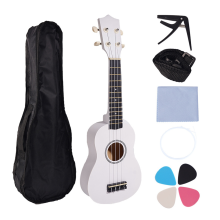21 Inch Ukulele Set for Beginners 4-String Small Guitar Basswood with Carry Bag Clip and 4 Picks-White