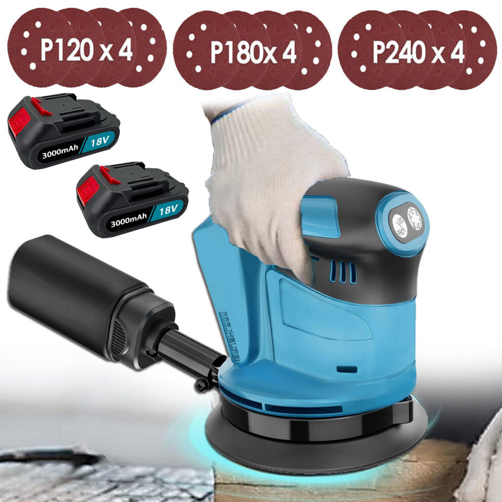 5" Cordesll Brushless Random Orbital Sander&Dust Bag&12Disc&Battery 3.0A-Makita Compatible