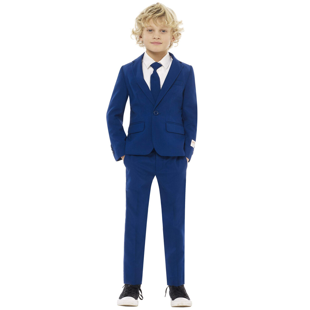 Opposuits Boys Navy Royale Solid Color Suit - Prom and Wedding Party Outfit - Including Blazer  Pants and Tie - Blue-image-OPC-PFMWYM6-NEW