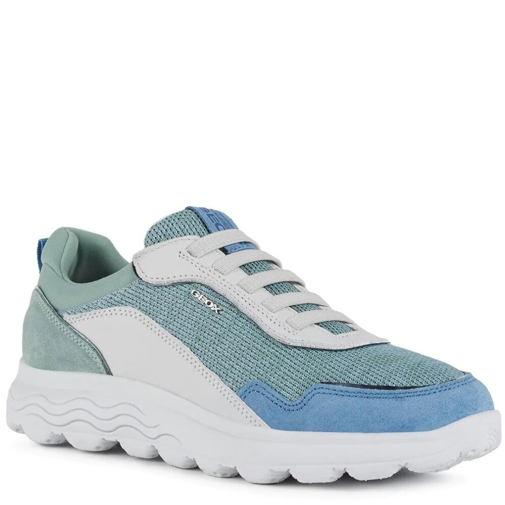(6 UK, White/Green) Geox Womens/Ladies Spherica Nappa Leather Trainers
