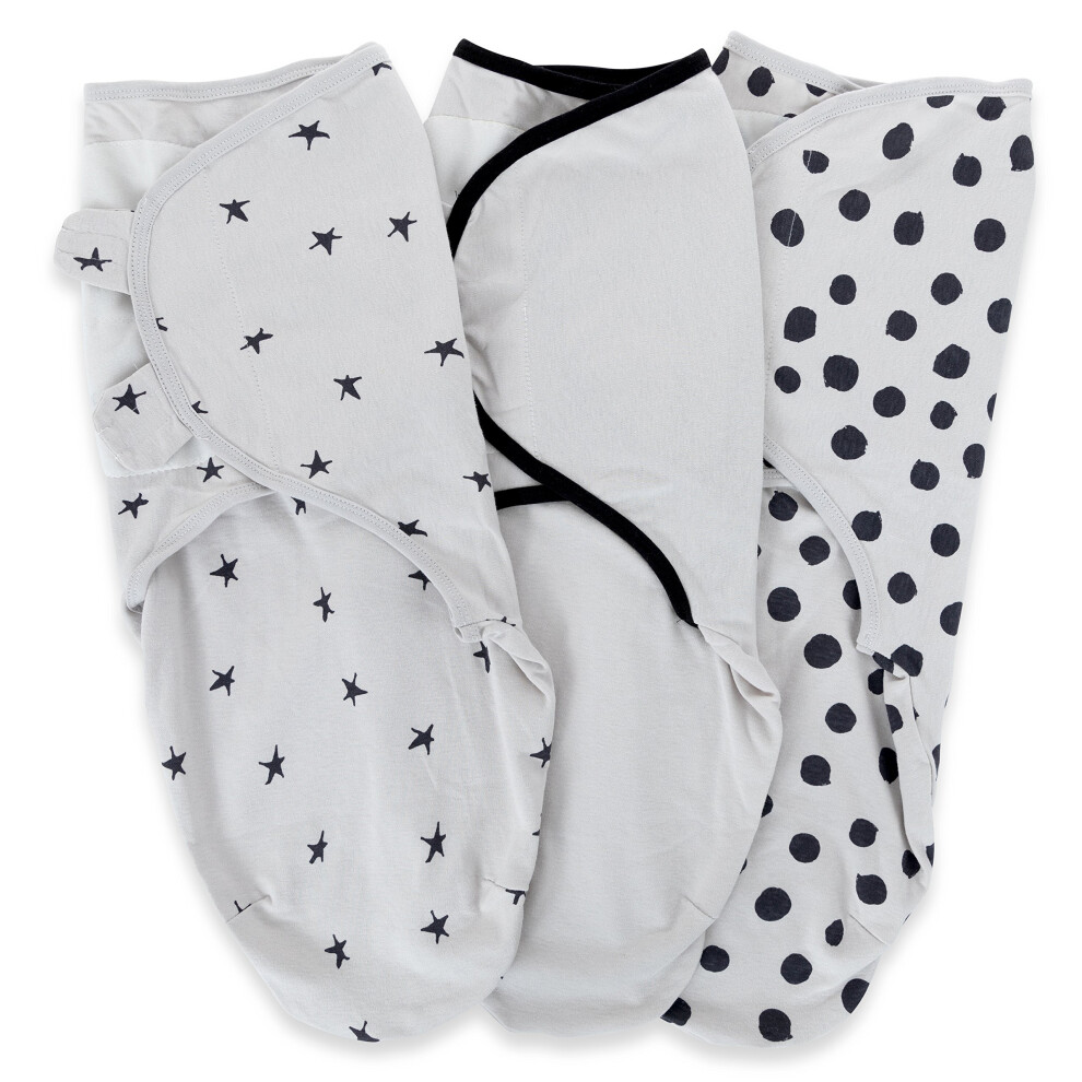Lot de 3 couvertures d'emmaillotage ajustables pour b   b    de 0     3 mois, gris et noir, Ely's & Co.