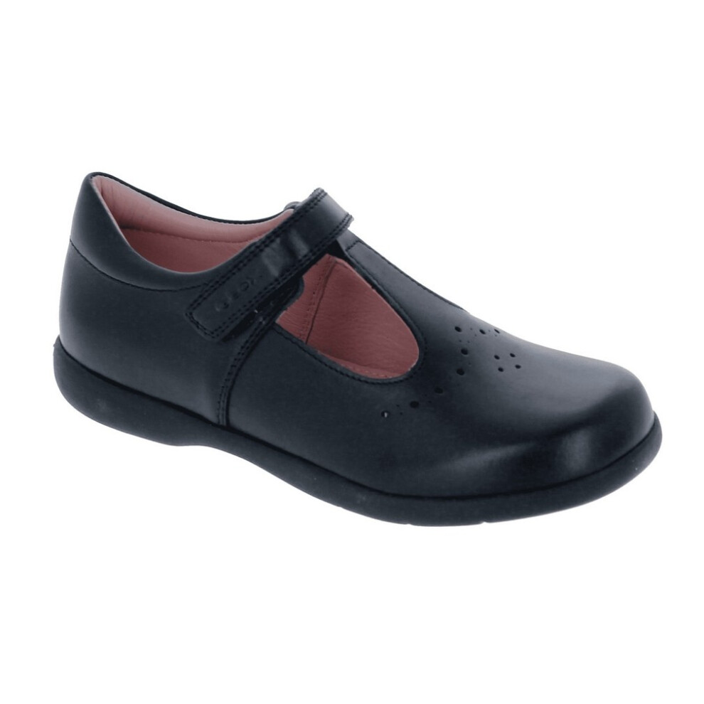(2.5 UK, Black) Geox Girls Naimara Perforated Patent Leather Mary Janes