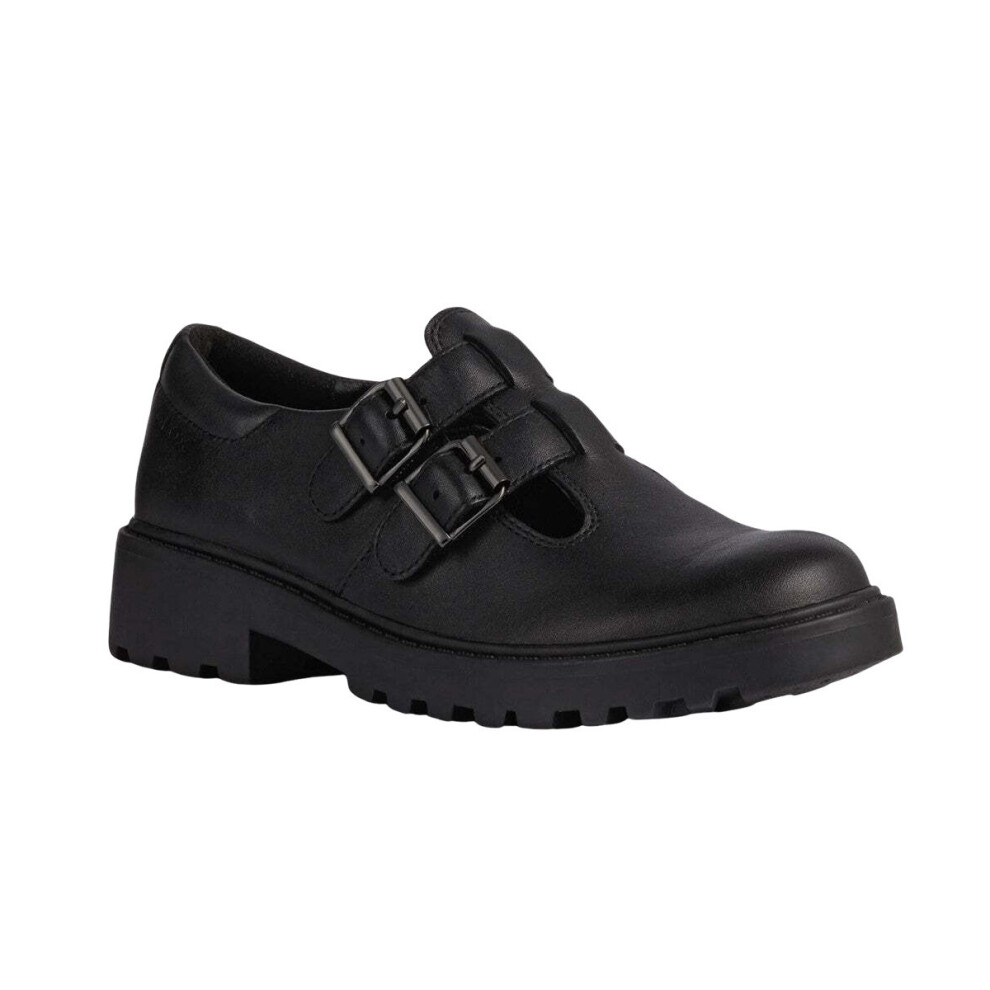 (10 UK Child, Black) Geox Girls Casey Ballerina Leather School Shoes