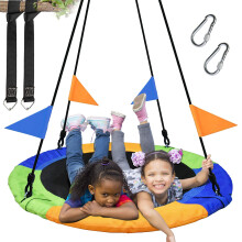 PACEARTH 40-Zoll-Untertassen-Baumschaukel, fliegend, 900 Pfund Tragkraft, 2 zustzliche Aufhngegurte, verstellbare mehrstrngige Seile, bunt, sicher