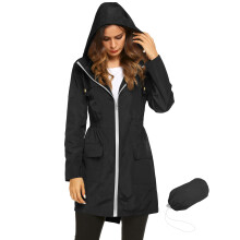 Giacca antipioggia impermeabile leggera con cappuccio LOMON da donna, nera, XXL