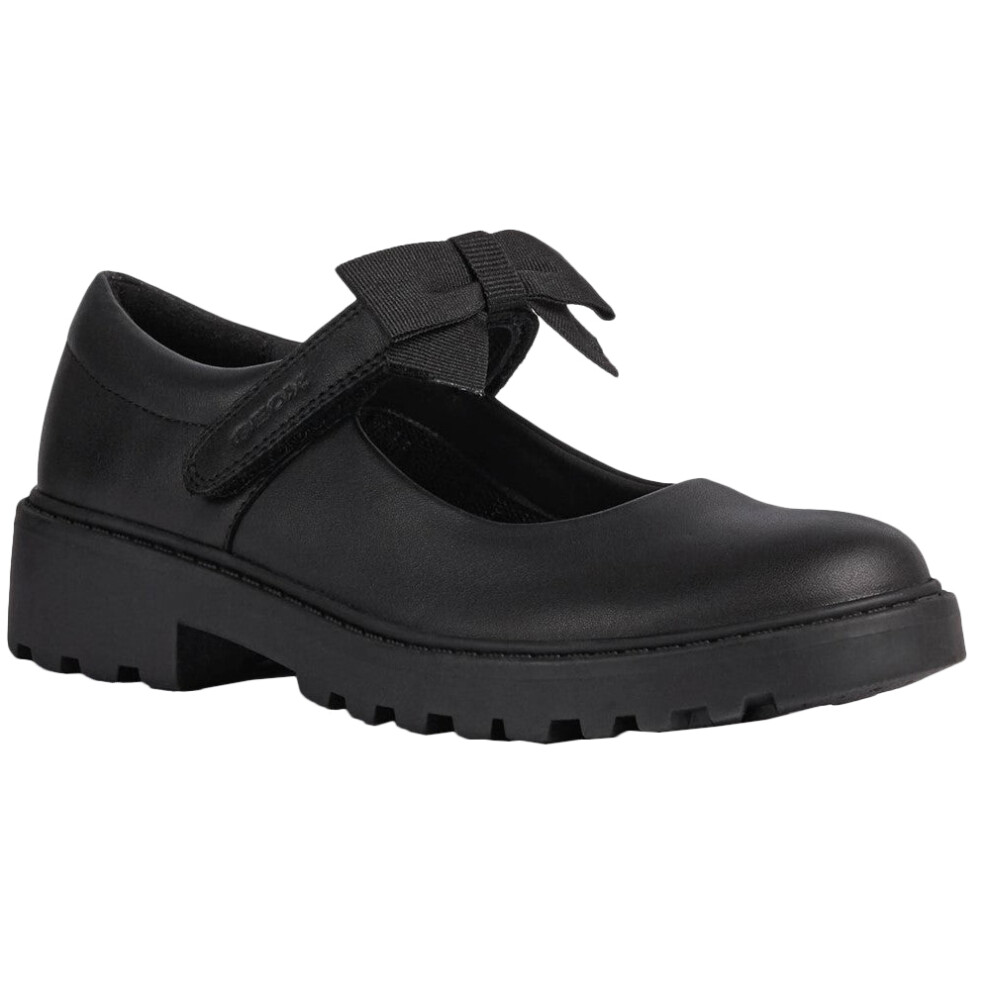 (11.5 UK Child, Black) Geox Girls Casey Ballerina Bow School Shoes