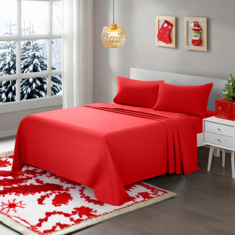 Parure de lit ARTALL en microfibre douce, 4 pi   ces, avec poche profonde     King size rouge