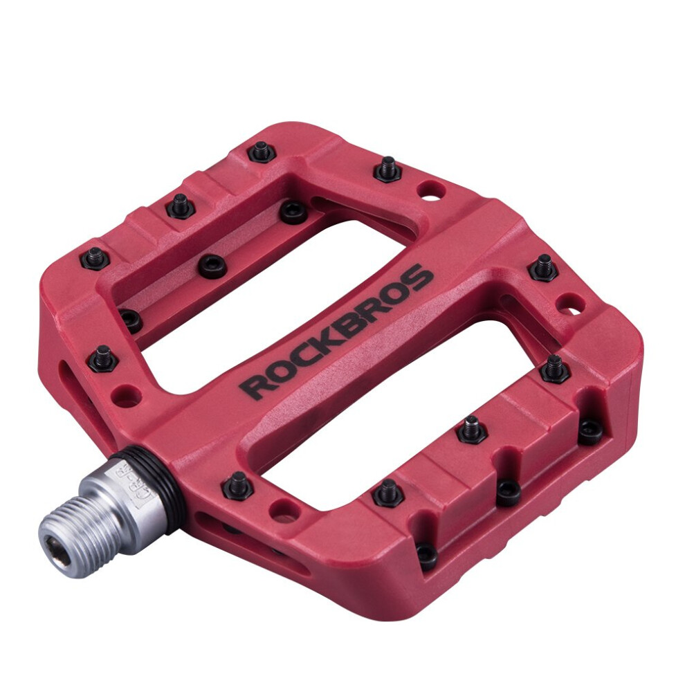 RockBros Lightweight Mountain Bike Pedals Nylon Fiber Bicycle Platform Pedals for BMX MTB 916 Red