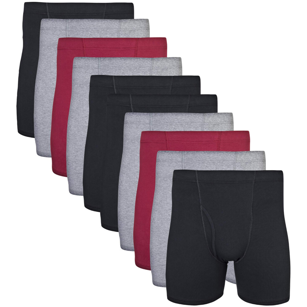 Gildan Men's Underwear Covered Waistband Boxer Briefs  Multipack  Black/Garnet/Graphite 10-Pack  X-Large