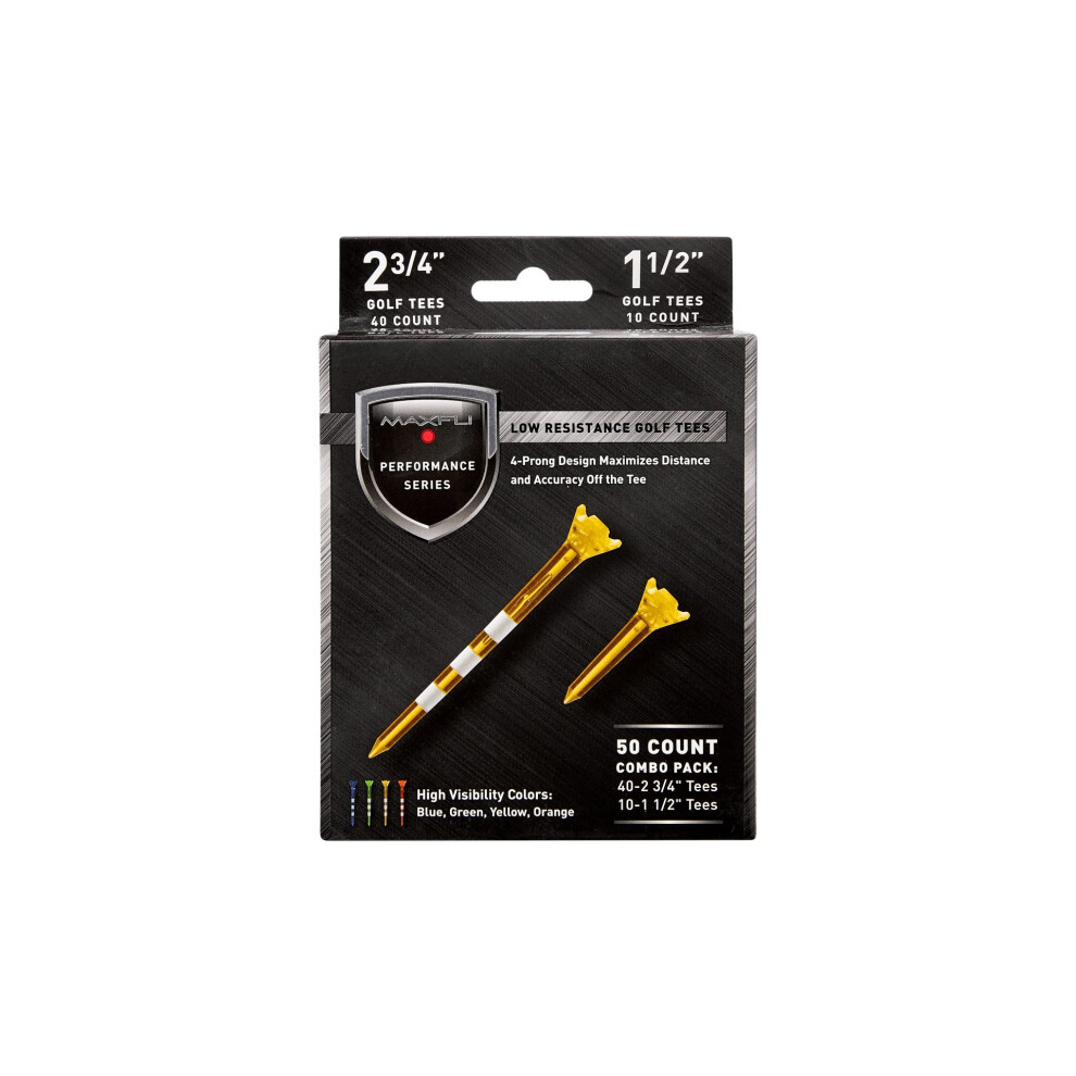 Maxfli Performance Series Low Resistance 2 3/4'' & 1 1/2'' Assorted Golf Tees - 50 Pack