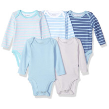 Hanes Baby Lang?rmede Ultimate Flexy Bodysuits Drenge & Piger 5-Pack Blue Stripe 6-12 m?neder