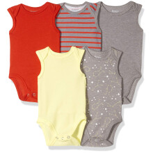 Hanes Baby Bodysuits Ultimate Flexy ?rmel?se til drenge og piger 5-pak gul/r?d 0-6 m?neder