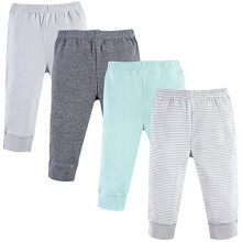 Unisex bavlnen    nohavicky Luvable Friends so svetlosiv   mi pruhmi, 12-18 mesiacov
