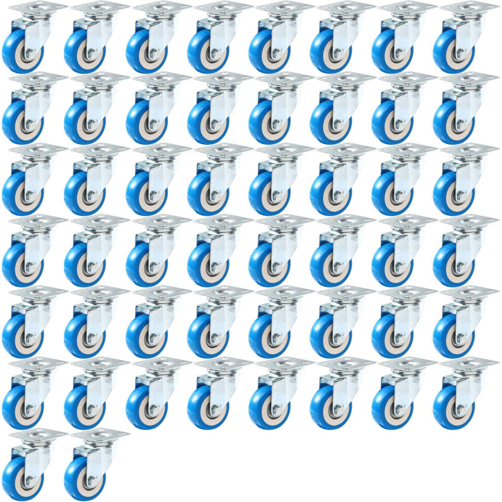 Factorduty Confezione Da 50 Ruote Girevoli Con Piastra Su Ruote In Poliuretano Blu 2 Senza Freno-image