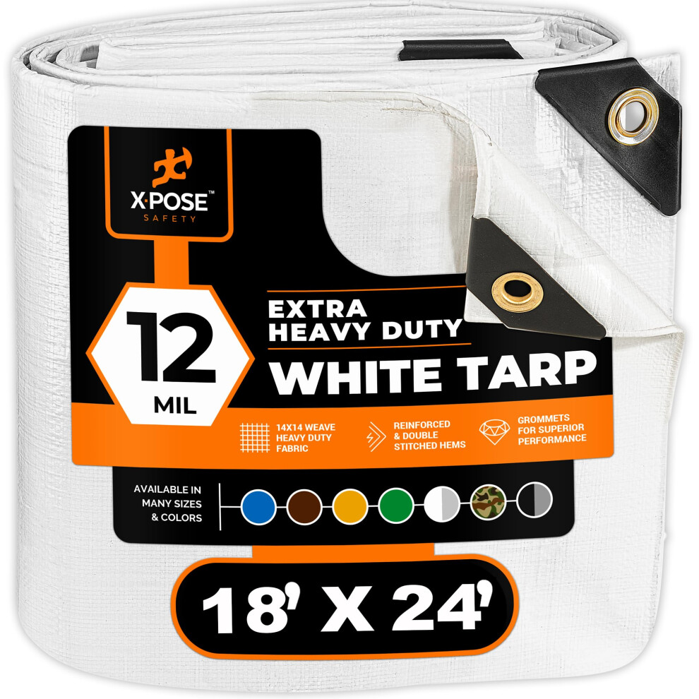 Heavy Duty White Poly Tarp 18' X 24' - Multipurpose Protective Cover - Durable  Waterproof  Weather Proof  Rip and Tear Resistant - Extra Thick 12 Mil-image-OPC-PFPPJ2H-NEW