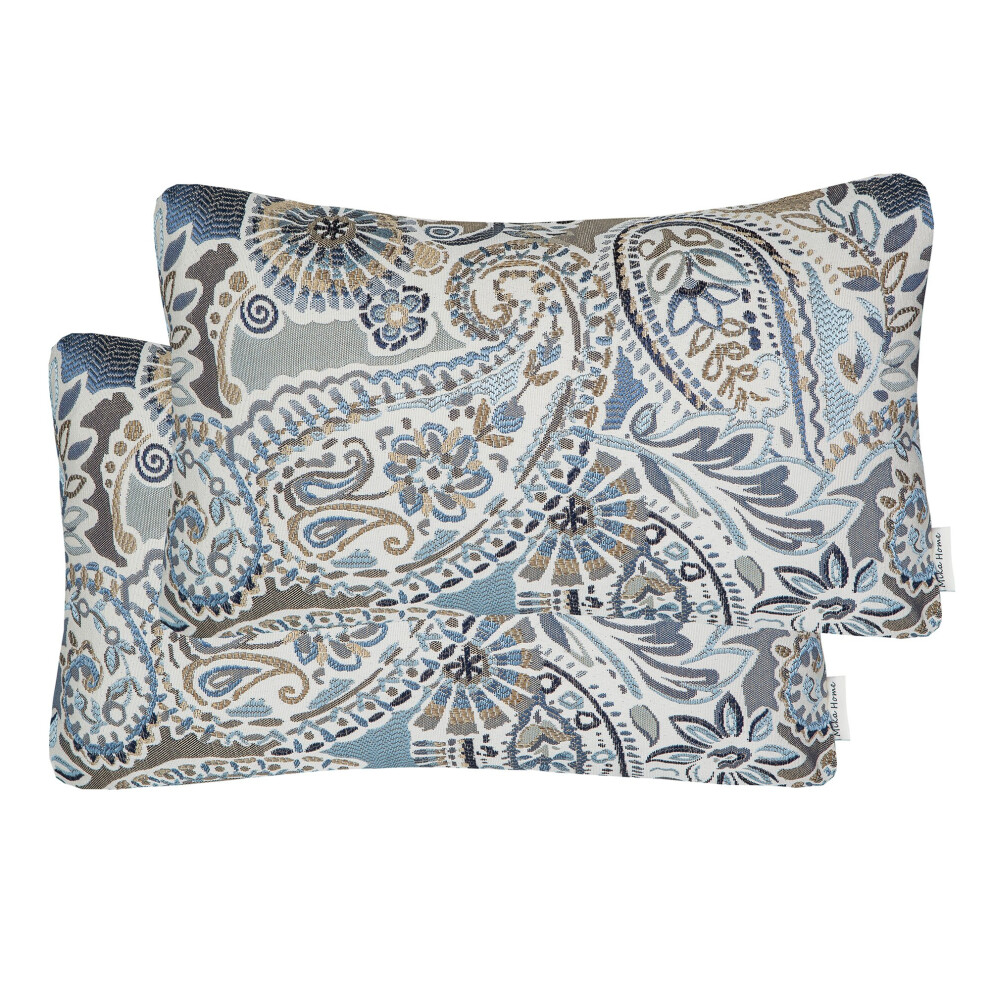 Mika Home Lot de 2 housses de coussin rectangulaires et oblongues pour canap   , fauteuil, motif cachemire, 30,5 x 50,8 cm, bleu, marron, cr   me, mu