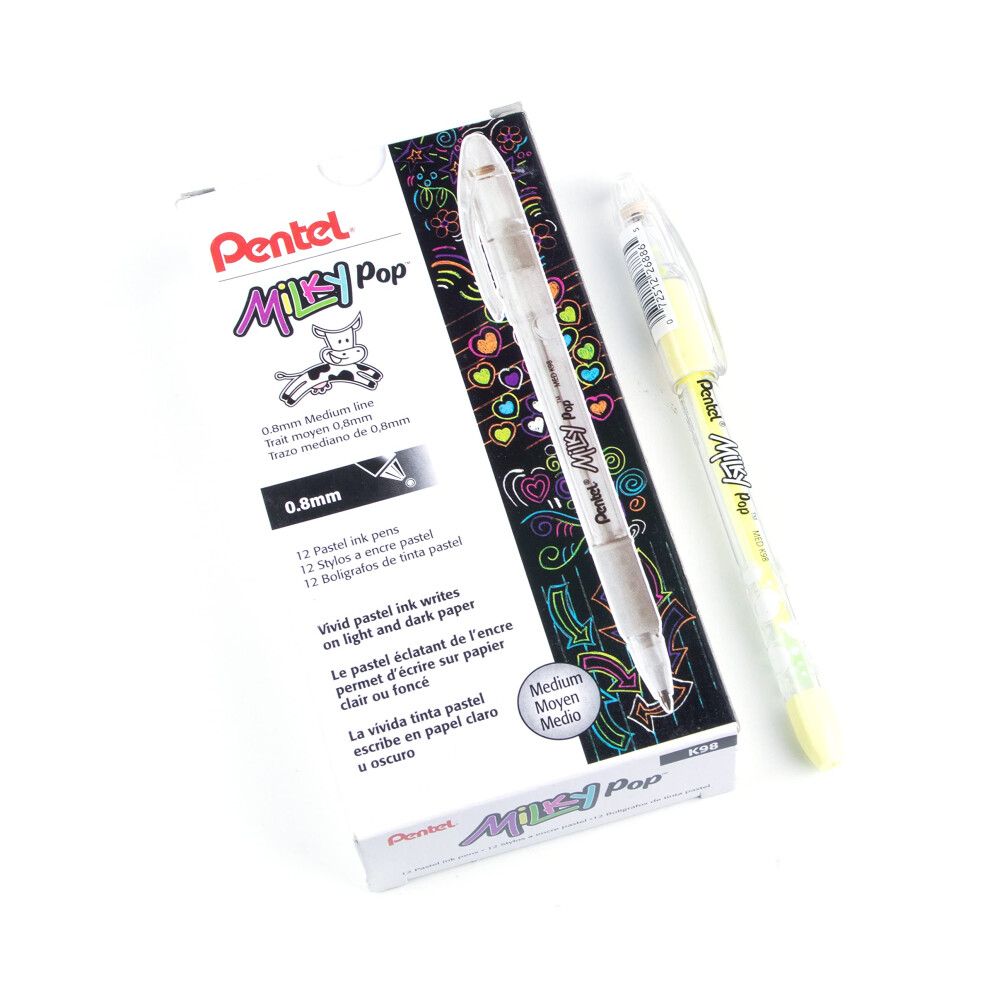 Pentel Milky Pop Pastel Gel Pen  (0.8mm) Medium Line  Yellow Ink - K98-LG