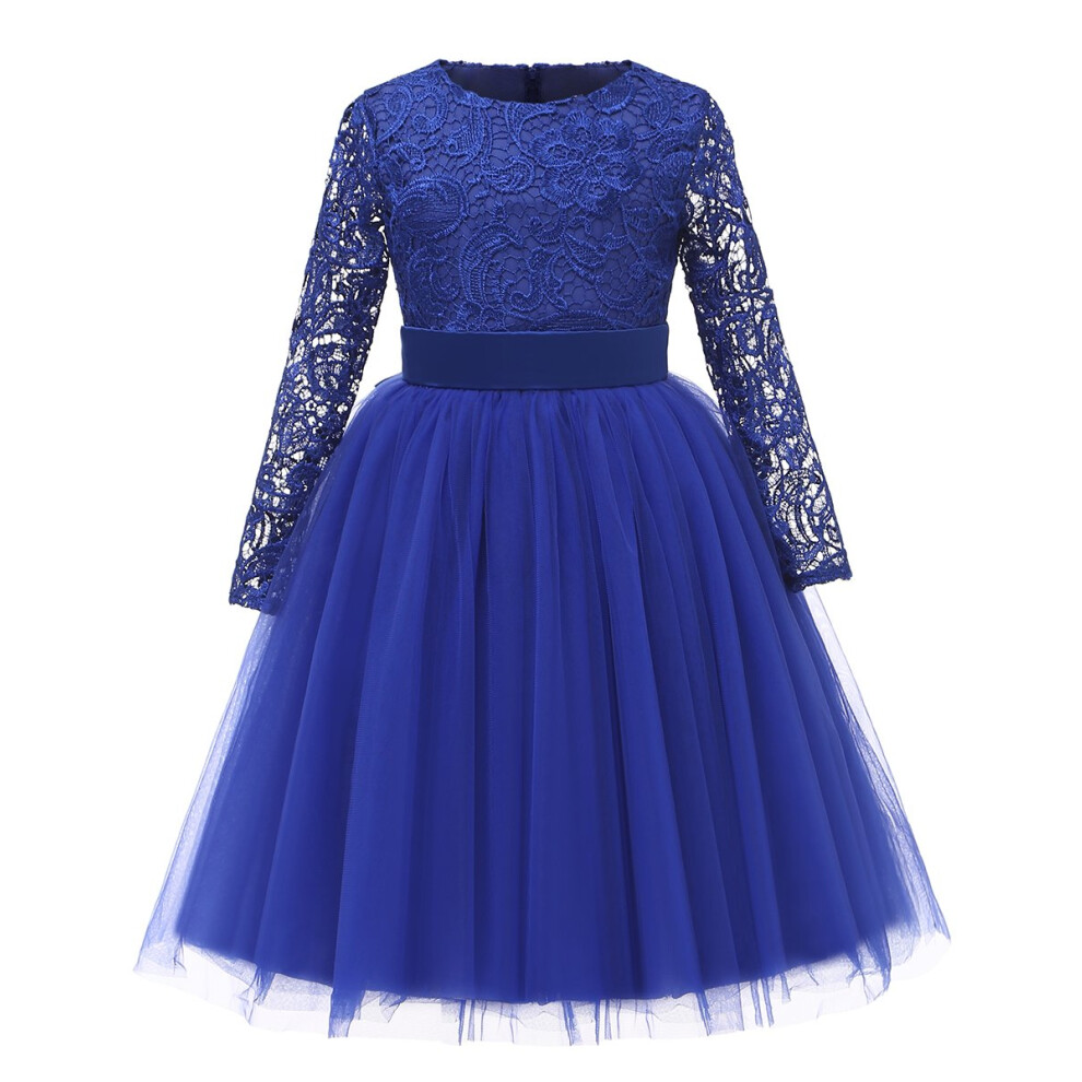 Robe de demoiselle d'honneur     manches longues, haut en dentelle, jupe en tulle, robes de soir   e en dentelle, taille 4, bleu