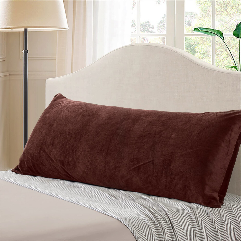 Housse de coussin de corps EVOLIVE en fausse fourrure de vison douce, en faux daim et en faux velours, 53 x 137 cm, avec fermeture    clair, marron