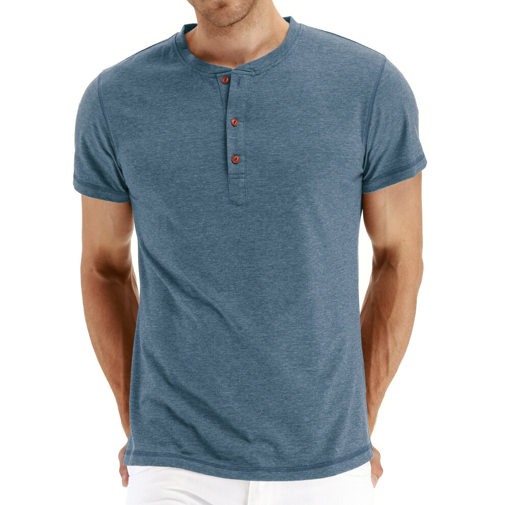 T-shirt Henley d   contract        manches courtes et coupe ajust   e pour homme PEgENO, en coton, taille US Medium 01-Vg-Bleu