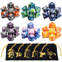 CiaraQ DND Polyhedral Tärningsset (42st) med 6 Guldmönstrade Påsar för D&D RPG MTG Spel