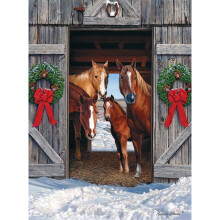 Bitar och bitar - 500 stycksspår för vuxna - Horse Barn Christmas - Winter Holiday Scene Jigsaw Puzzle av konstnären Russell Cobane slutförde pus