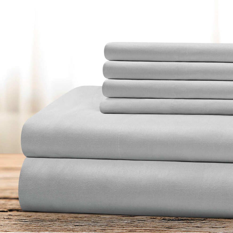 BYSURE Hotel Luxury Bed Sheets Set 6 PieceKing Light Gray - Super Soft 1800 Thread Count 100% Microfiber Sheets with Deep Pockets Wrinkle & Fade Res