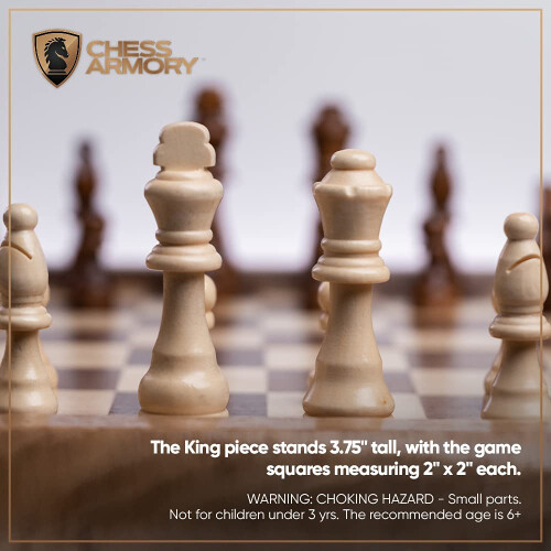 Conjunto de Xadrez em Madeira Chess Armory - Tabuleiro de 17 polegadas para Adultos e Crianças com Peças Extra de Rainha 2