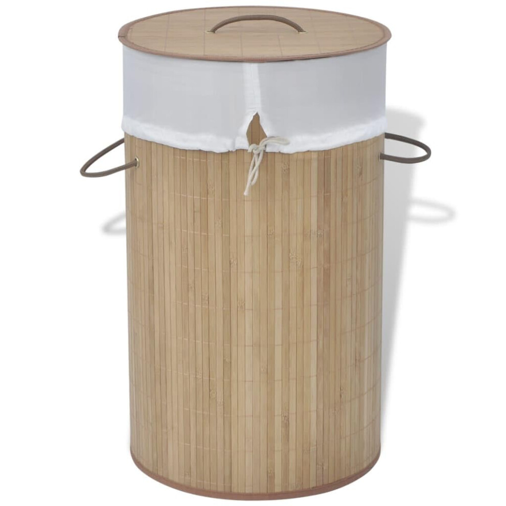 vidaXL Collapsible Laundry Basket  Laundry Hamper with Lid and Handles  Dirty Clothes Basket with Removable Liner  Laundry Bin  Natural Round Bamboo