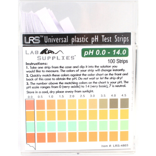 Plastic pH Test Strips  Universal Application pH 0.0-14.0  0.5 pH Intervals  100 Strips