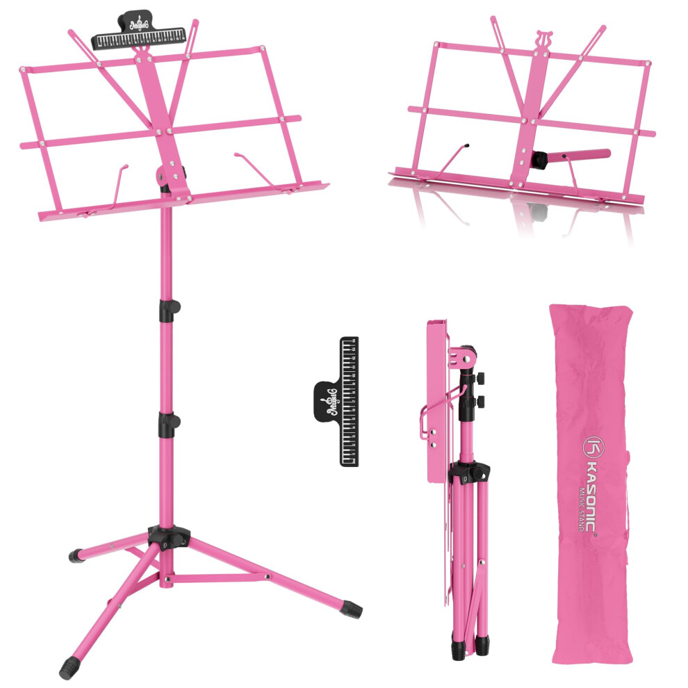 Music Stand Kasonic 2 in 1 Dual-Use Folding Sheet Music Stand & Desktop Book Stand Portable and Lightweight with Music Sheet Clip Holder & Carrying