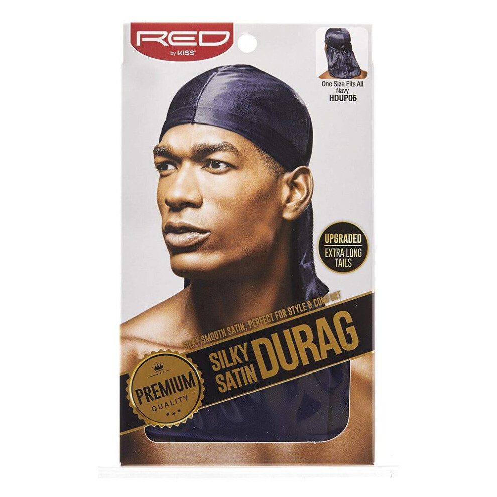 Kiss Unisex Blue,Red Red Silky Satin Durag Premium Smooth Silky Durag For Men & Women 360 Waves Headwraps Navy