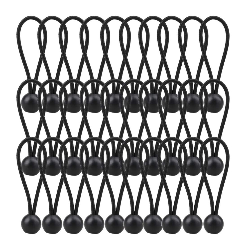 Aoprie 30 Pack Bungee Balls Black Ball Bungee Heavy Duty Heavyweight 4 Inches Tarp Bungee Cords Weather Resistant Tie Down Strap 4Mm Thickness - For 784099812729