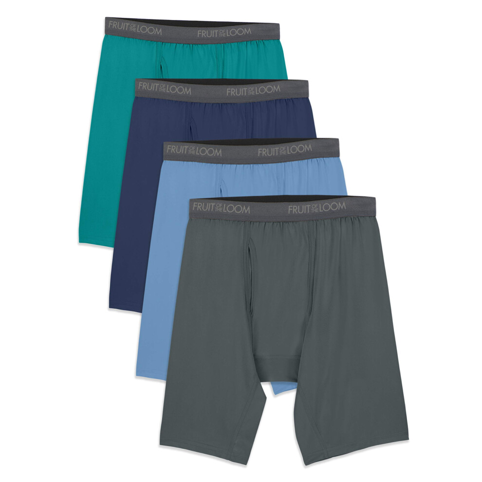 Fruit of the Loom Men's Microfiber Boxer Briefs (Size XXL)  Long Leg-4 Pack-Assorted Colors  XX-Large