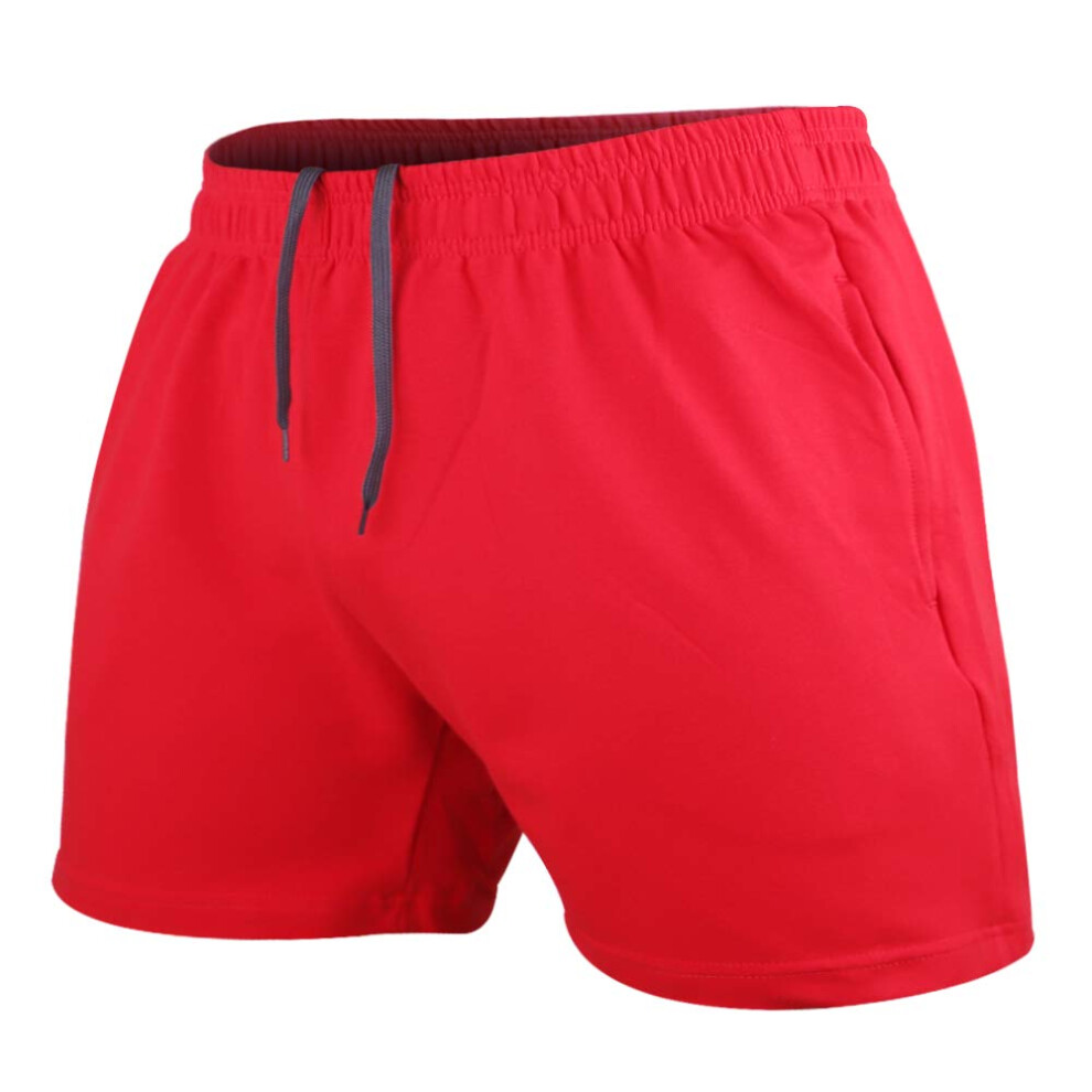 Short de sport pour homme, musculation, entra   nement, gym, 12,7 cm, entrejambe, coton, avec poche, couleur rouge, taille L