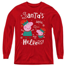 Trevco Sportswear HBRO10376-YL-2 Peppa Pig & George Pig, Merry Christmas Elves Long Sleeve Youth T-Shirt, Red - Medium